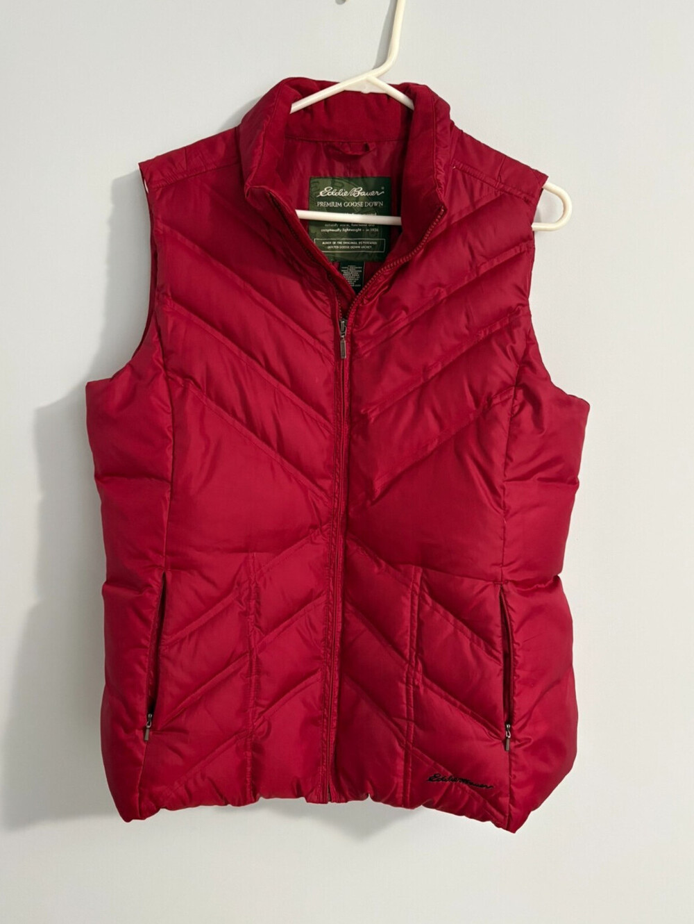 Eddie Bauer Premium Quilted Goose Down Puffer Vest Red Women’s Large